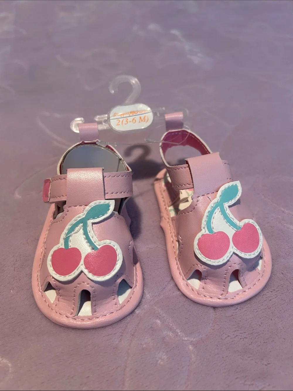 Baby Pink Cherry Applique Leather Sandals for Toddlers